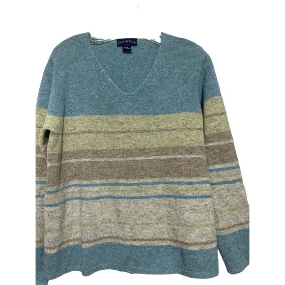 Blue Green and Brown Lambs wool sweater Large - Picture 2 of 4